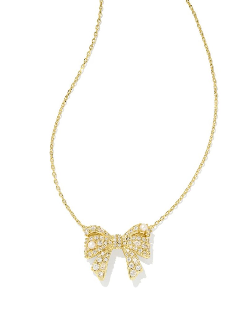 Krista Gold Bow Short Pendant Necklace in White Mix